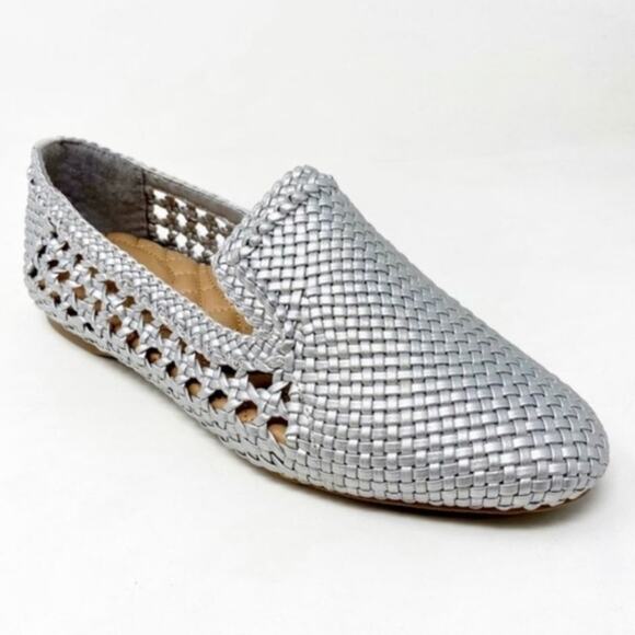 Birdies The Starling Silver Woven Slip On Vegan Leather Loafers S-002 Sz 12 - Picture 1 of 11